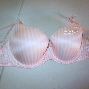 38DDD VICTORIA SECRET Lightly Lined Perfect Coverage Full Bra Pink White Stripe